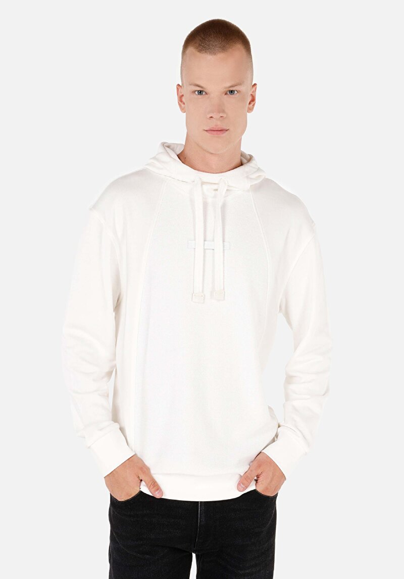 Comfort Fit Erkek Beyaz Sweatshirt