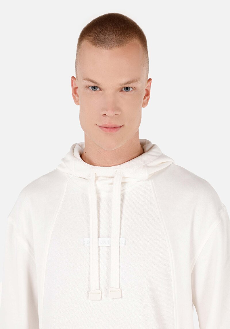 Comfort Fit Erkek Beyaz Sweatshirt