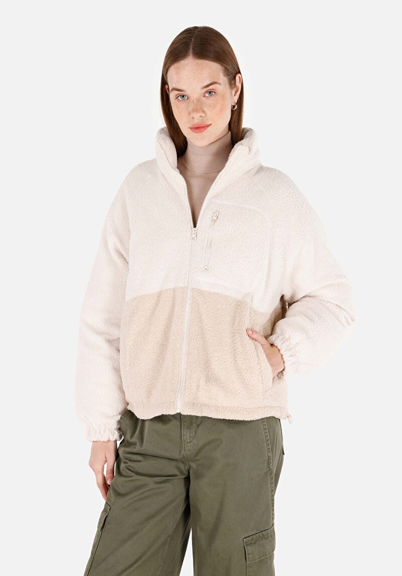 Regular Fit Dik Yaka Kadın Ekru Mont