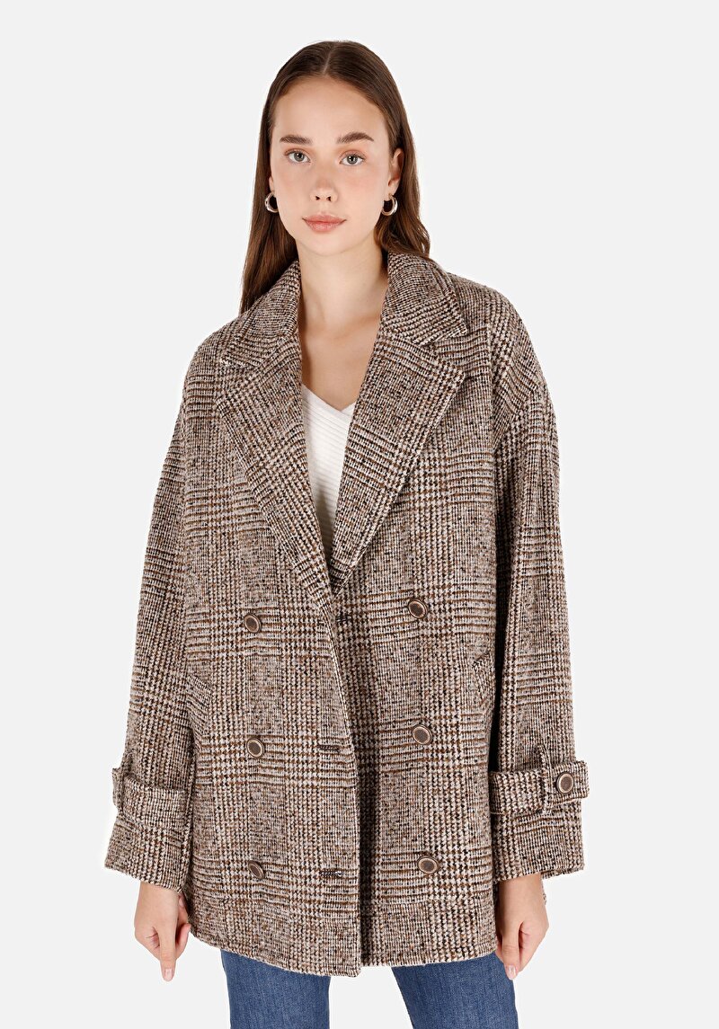 Regular Fit Klasik Yaka Kadın Bej Mont