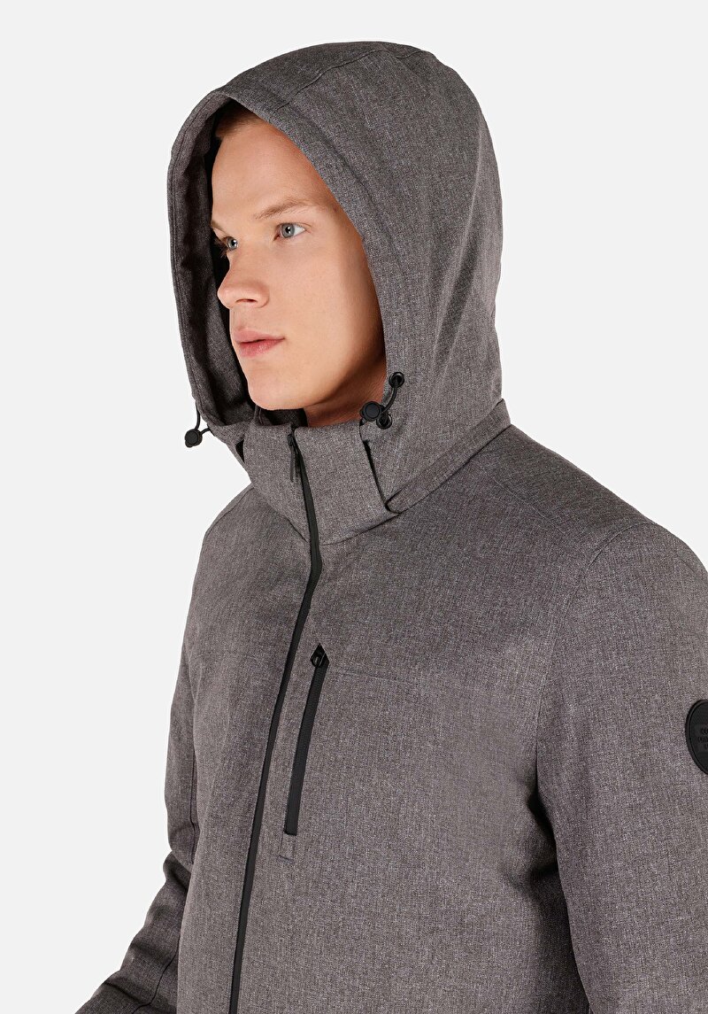 Regular Fit Kapüşonlu Erkek Gri Mont