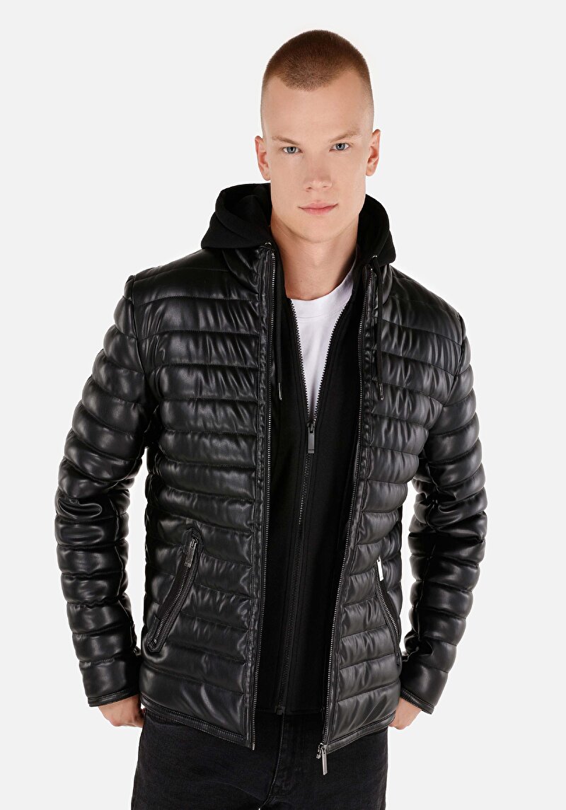 Slim Fit Erkek Siyah Mont Pu