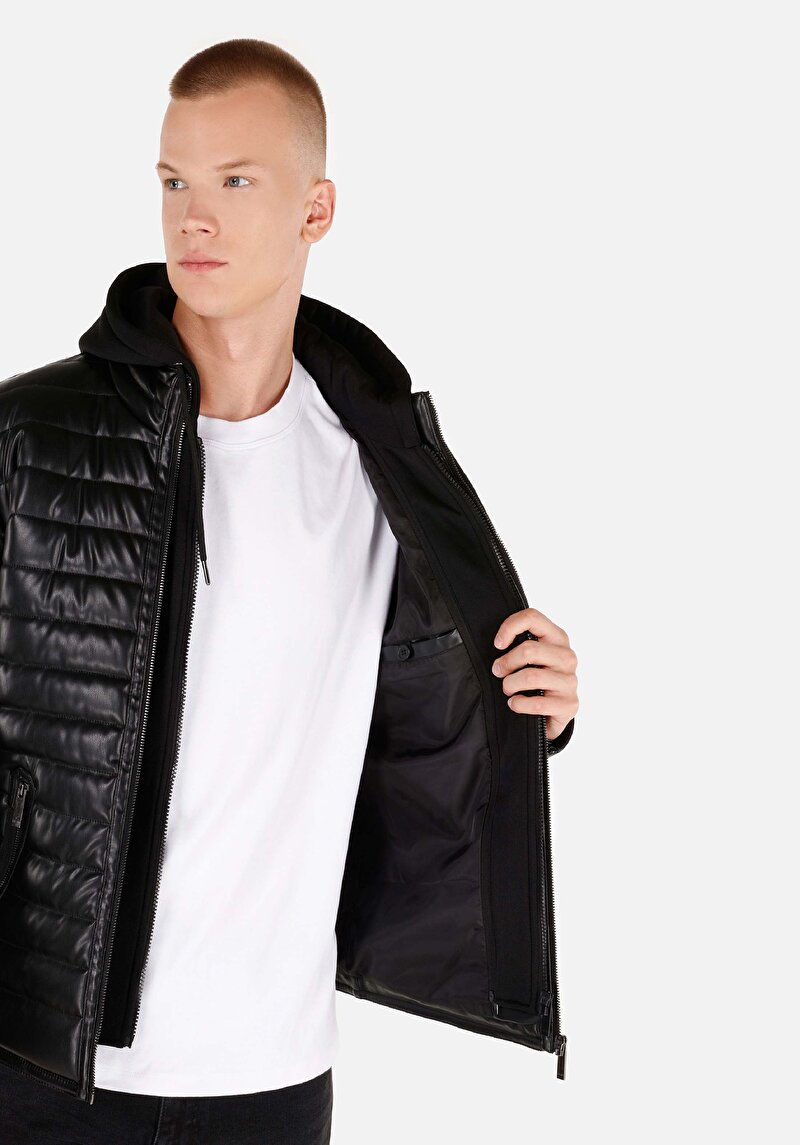 Slim Fit     Erkek Siyah Mont Pu