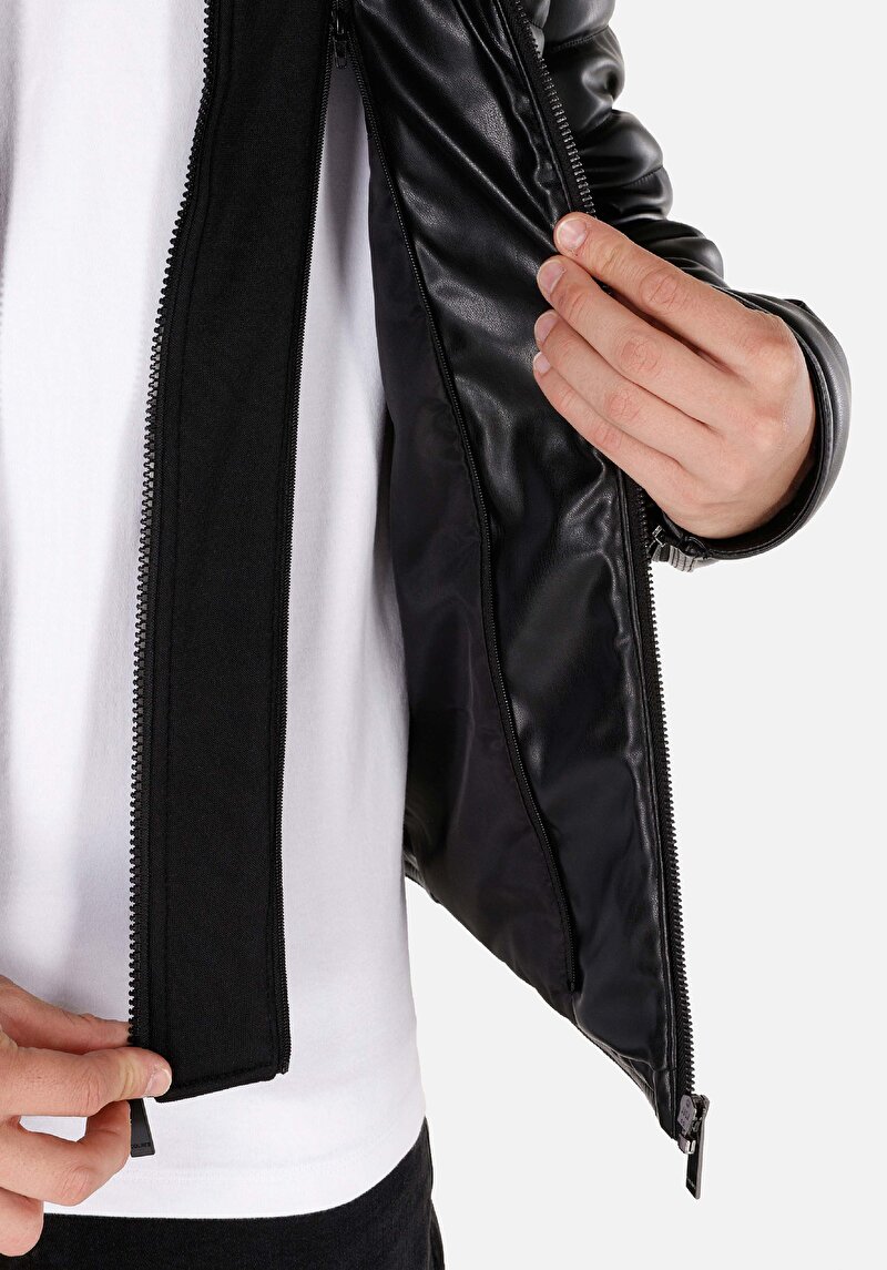 Slim Fit     Erkek Siyah Mont Pu