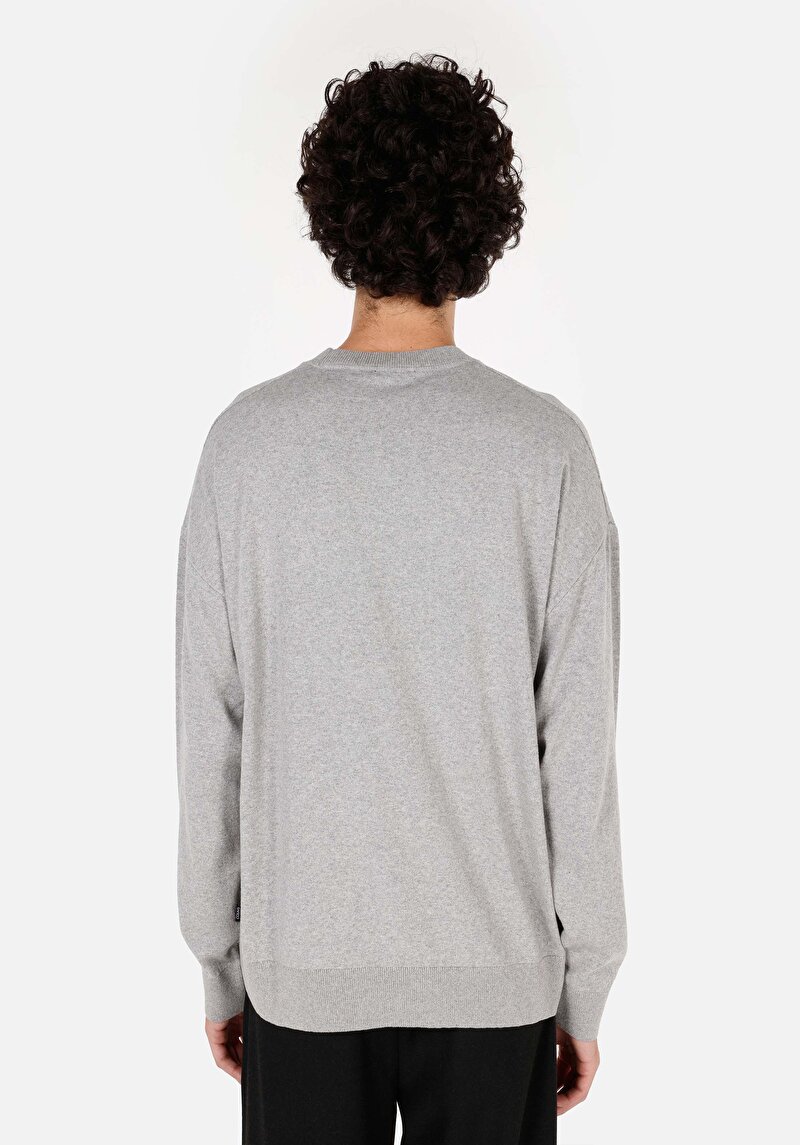 Comfort Fit Yuvarlak Yaka Jakarlı Erkek Gri Kazak