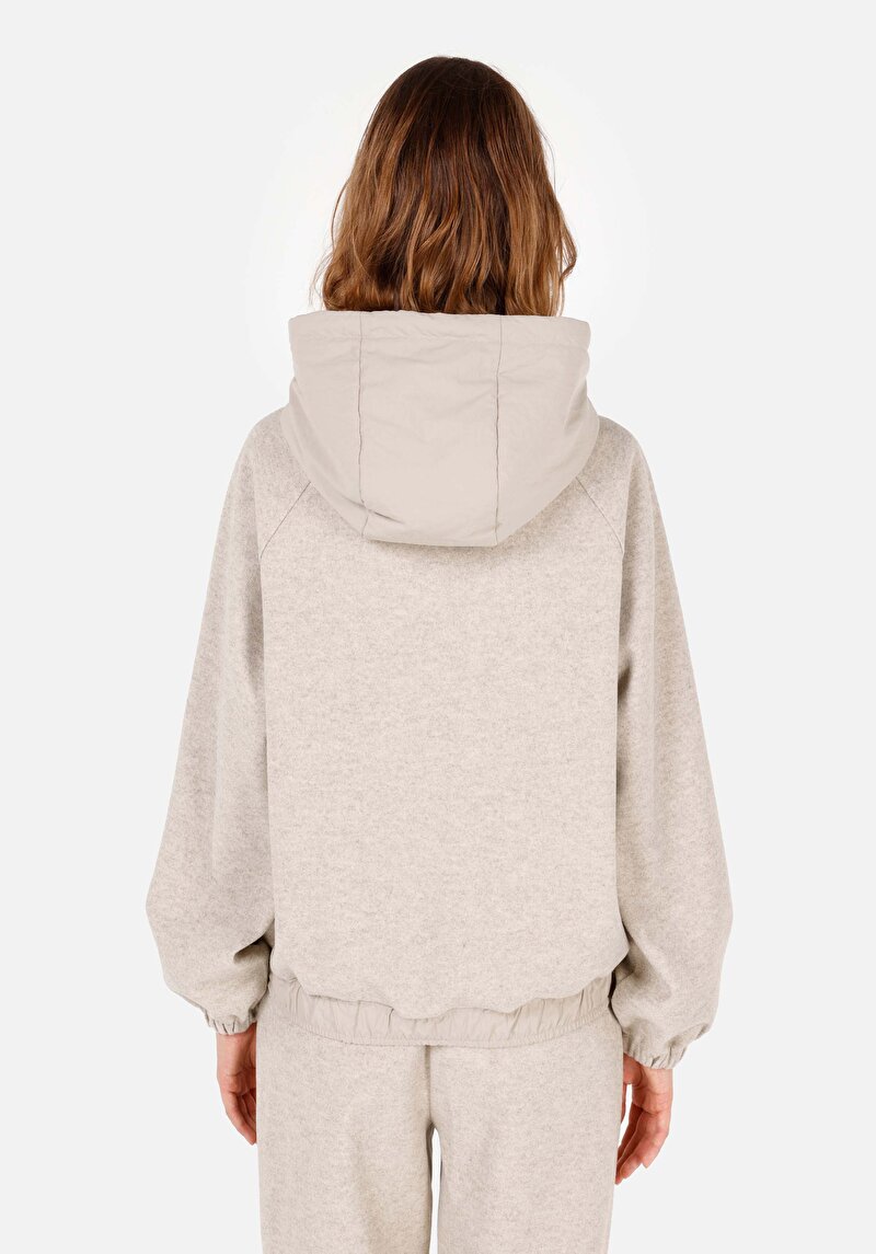 Regular Fit Örme Kapüşonlu Kadın Bej Sweatshirt