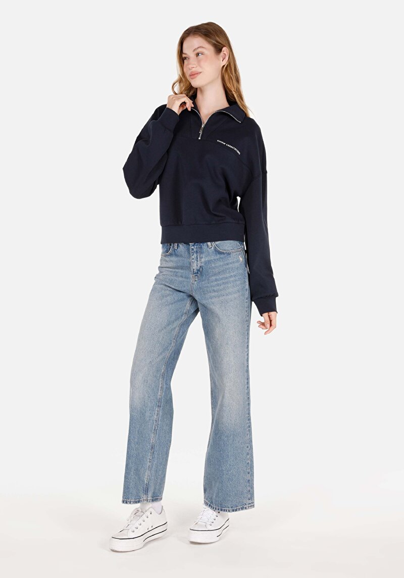 Regular Fit Fermuarlı  Kadın Lacivert Sweatshirt