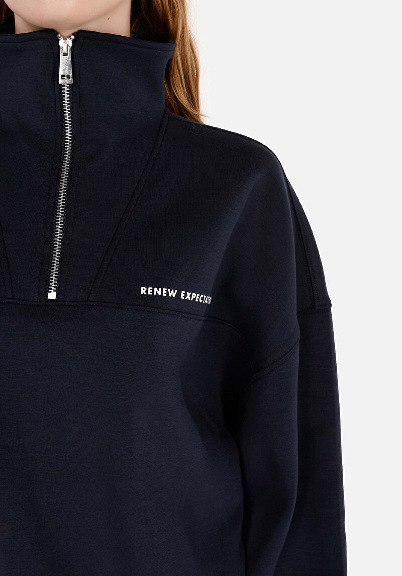 Regular Fit Fermuarlı  Kadın Lacivert Sweatshirt