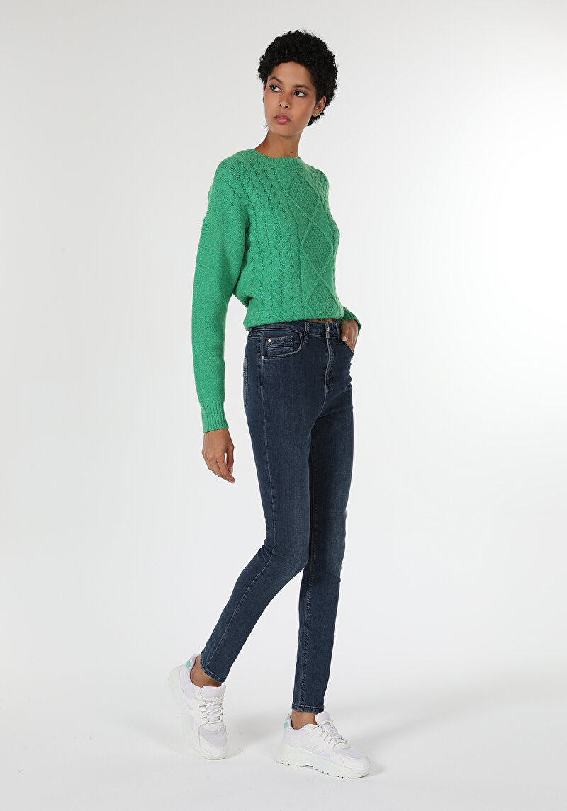 Skinny Fit Yüksek Bel Dar Paça Kadın İndigo Jean Pantolon