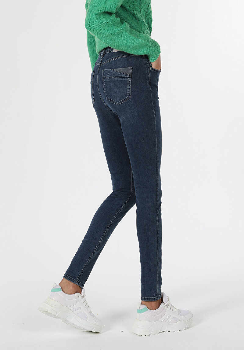 Skinny Fit Yüksek Bel Dar Paça Kadın İndigo Jean Pantolon
