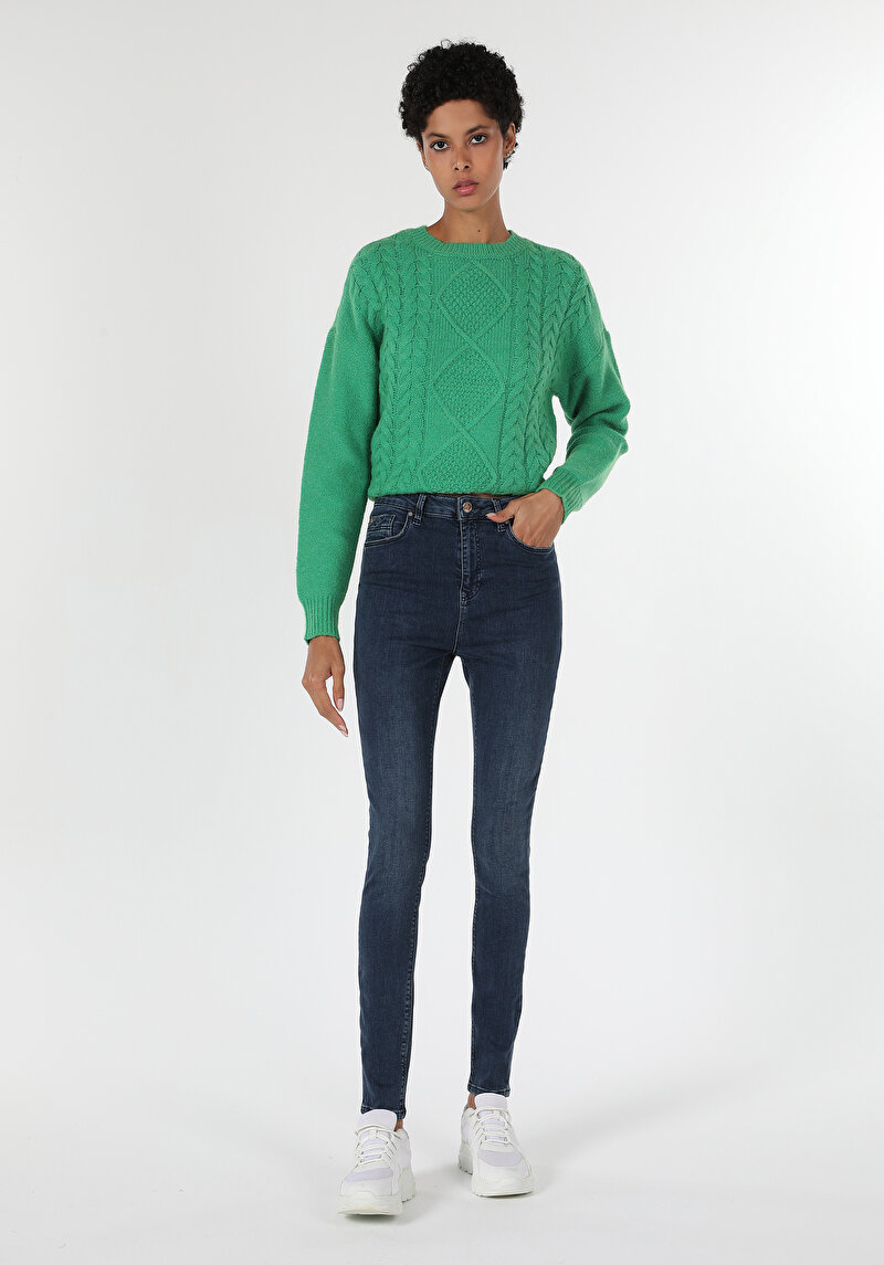 Skinny Fit Yüksek Bel Dar Paça Kadın İndigo Jean Pantolon