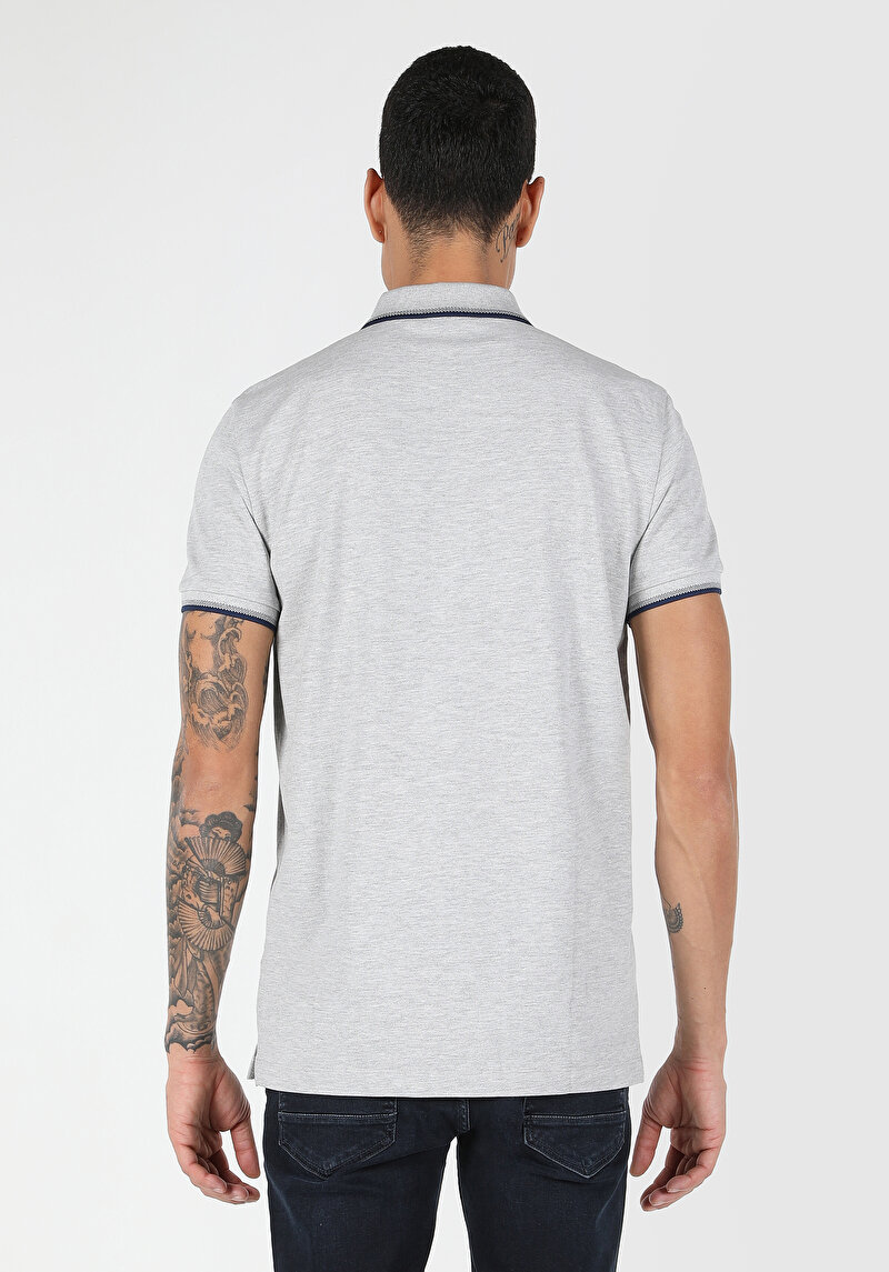Regular Fit Polo Yaka Düz Erkek Gri Kısa Kol Tişört