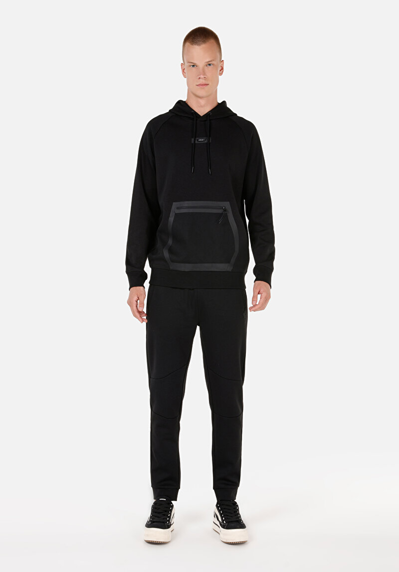 Regular Fit Orta Bel Düz Erkek Siyah Eşofman Altı