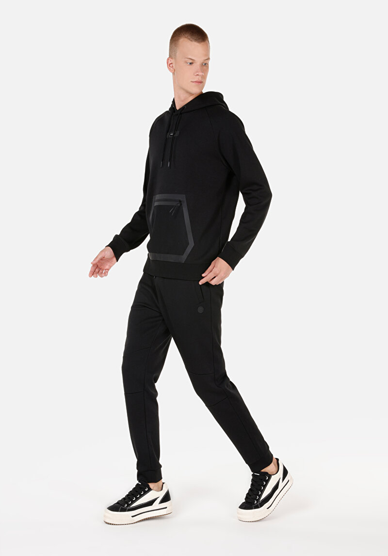 Regular Fit Orta Bel Düz Erkek Siyah Eşofman Altı