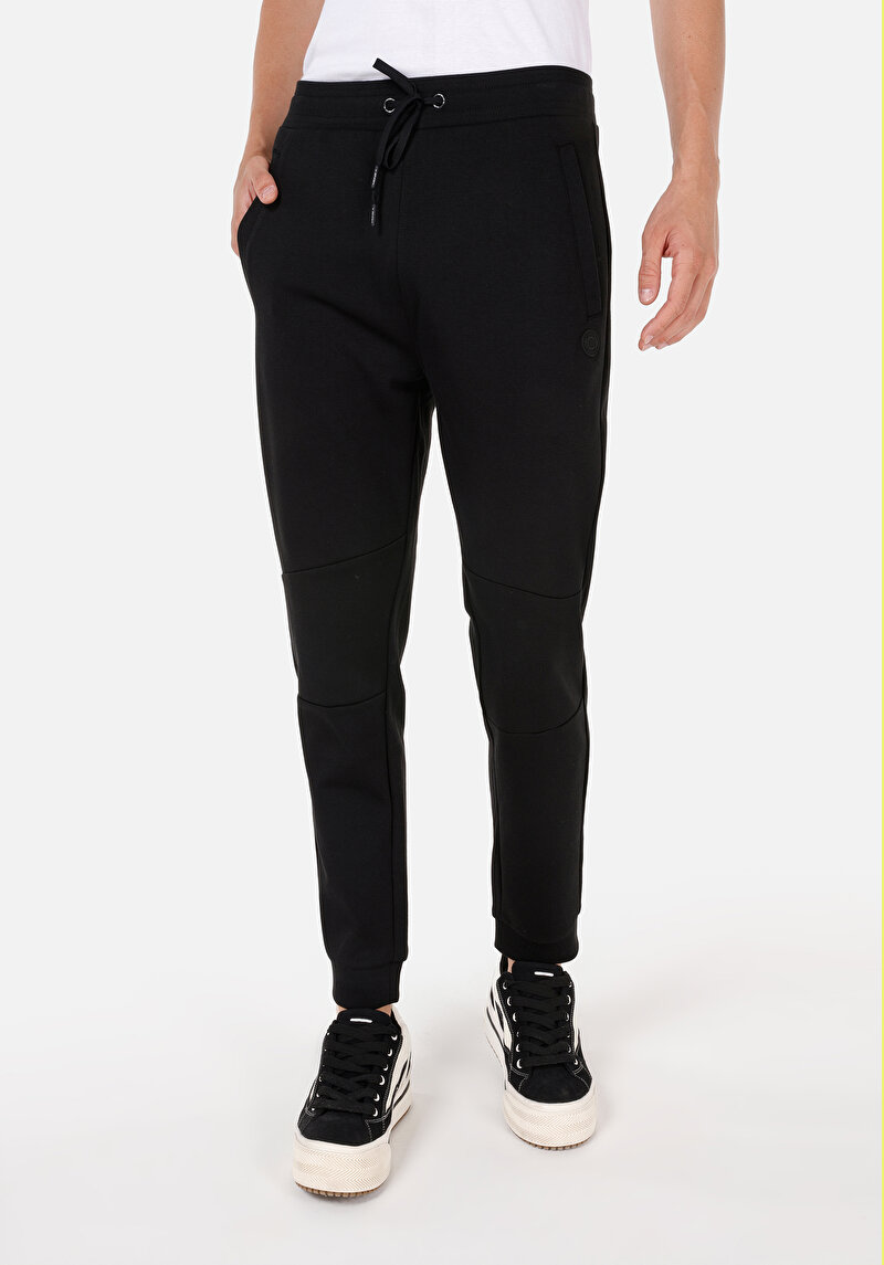 Regular Fit Orta Bel Düz Erkek Siyah Eşofman Altı