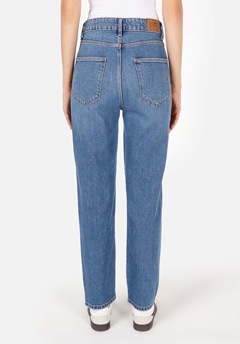 Straight Fit Kadın Mid İndigo Denim Jean Pantolon