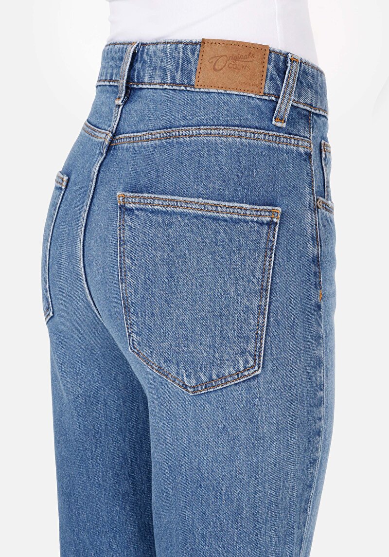 Straight Fit Kadın Mid İndigo Denim Jean Pantolon