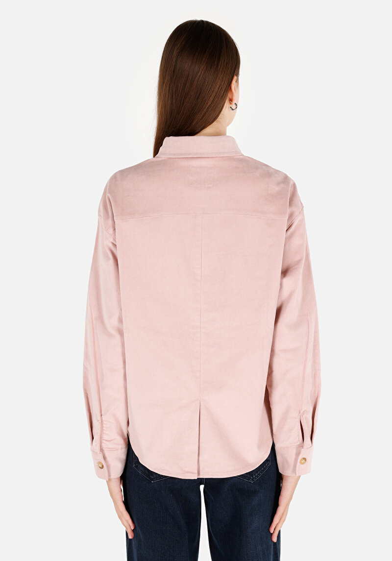 Regular Fit Shirt Neck Kadın Pembe Uzun Kol Gömlek