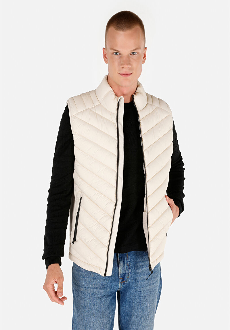 Slim Fit Erkek Ekru Yelek