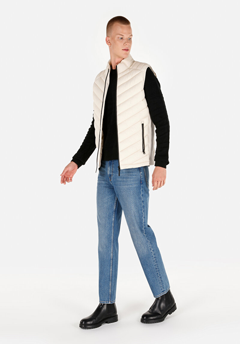 Slim Fit Erkek Ekru Yelek