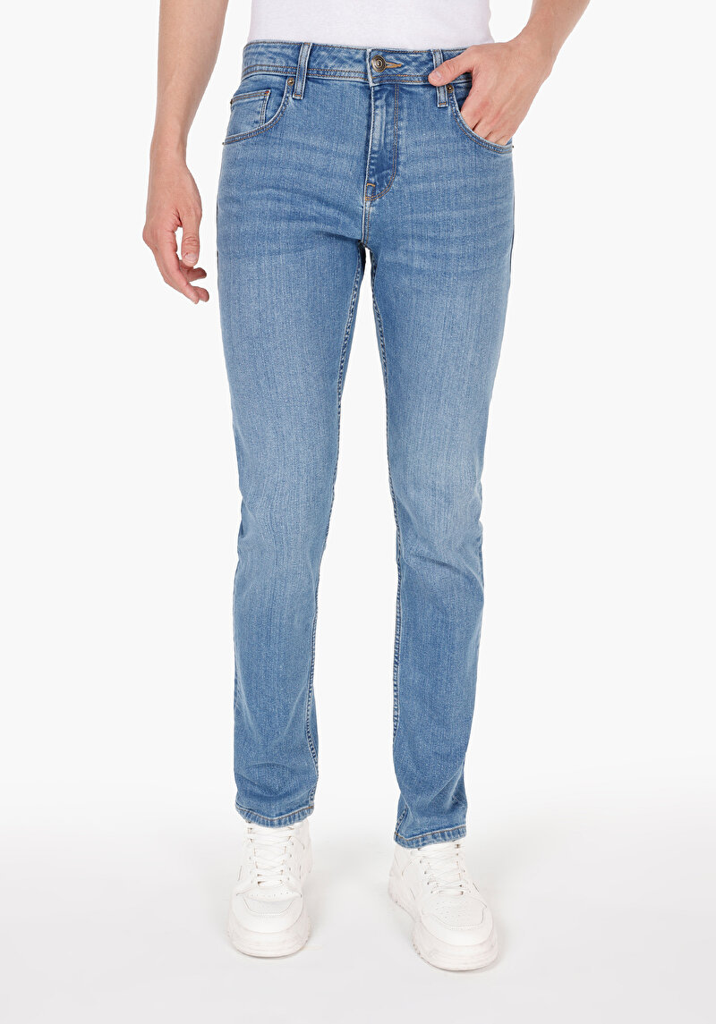 Straight Fit Düşük Bel Düz Paça Erkek İndigo Jean Pantolon
