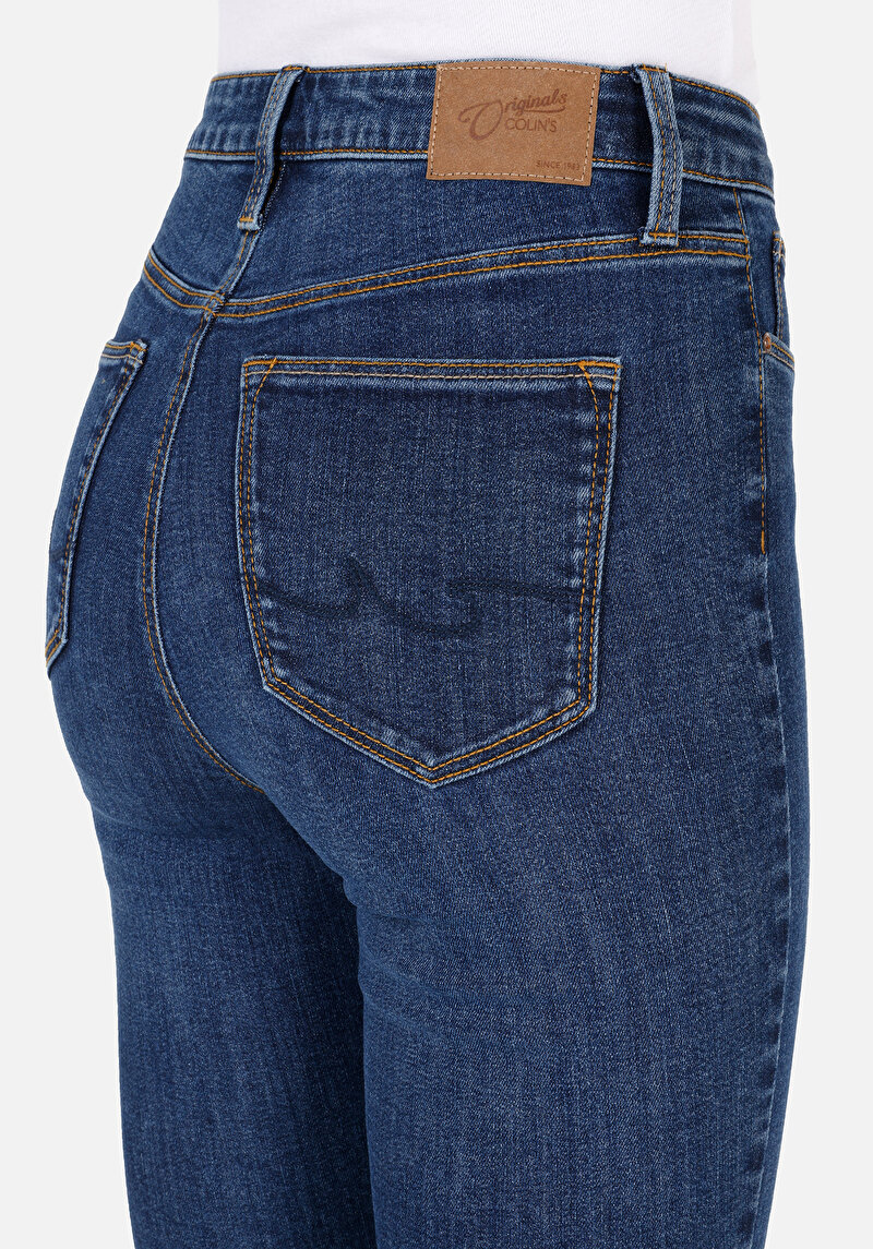 Skinny Fit Yüksel Bel Dar Paça Kadın İndigo Denim Jean Pantolon