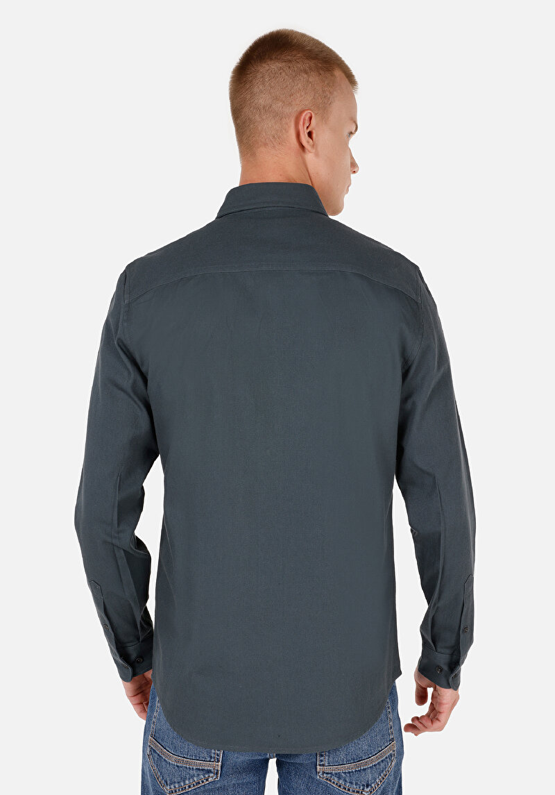 Slim Fit Klasik Yaka Düz Erkek Yeşil Uzun Kol Gömlek