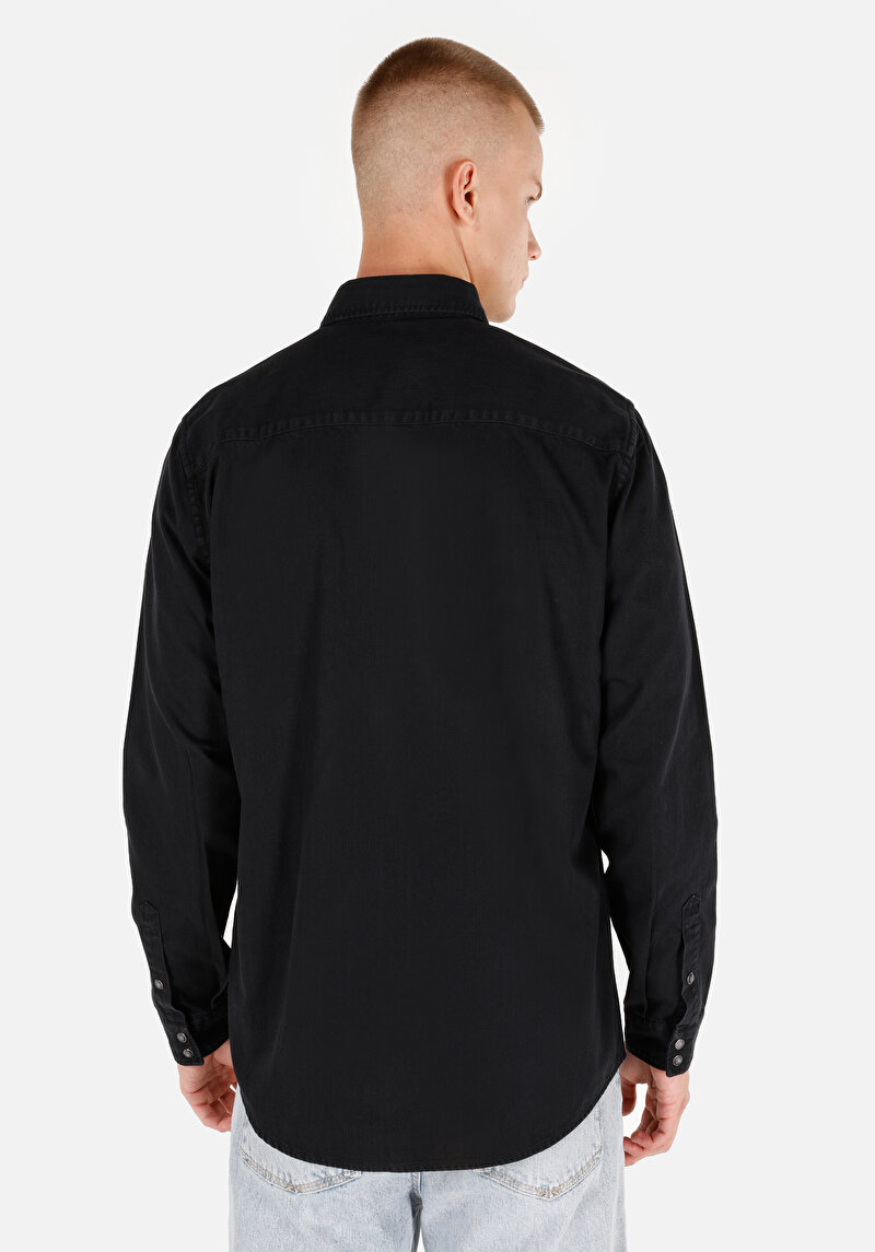 Regular Fit Klasik Yaka Düz Erkek Siyah Uzun Kol Gömlek