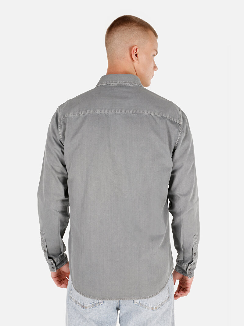 Regular Fit Klasik Yaka Düz Erkek Gri Uzun Kol Gömlek