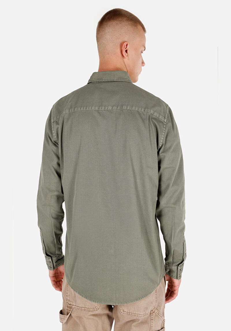 Regular Fit Klasik Yaka Düz Erkek Yeşil Uzun Kol Gömlek