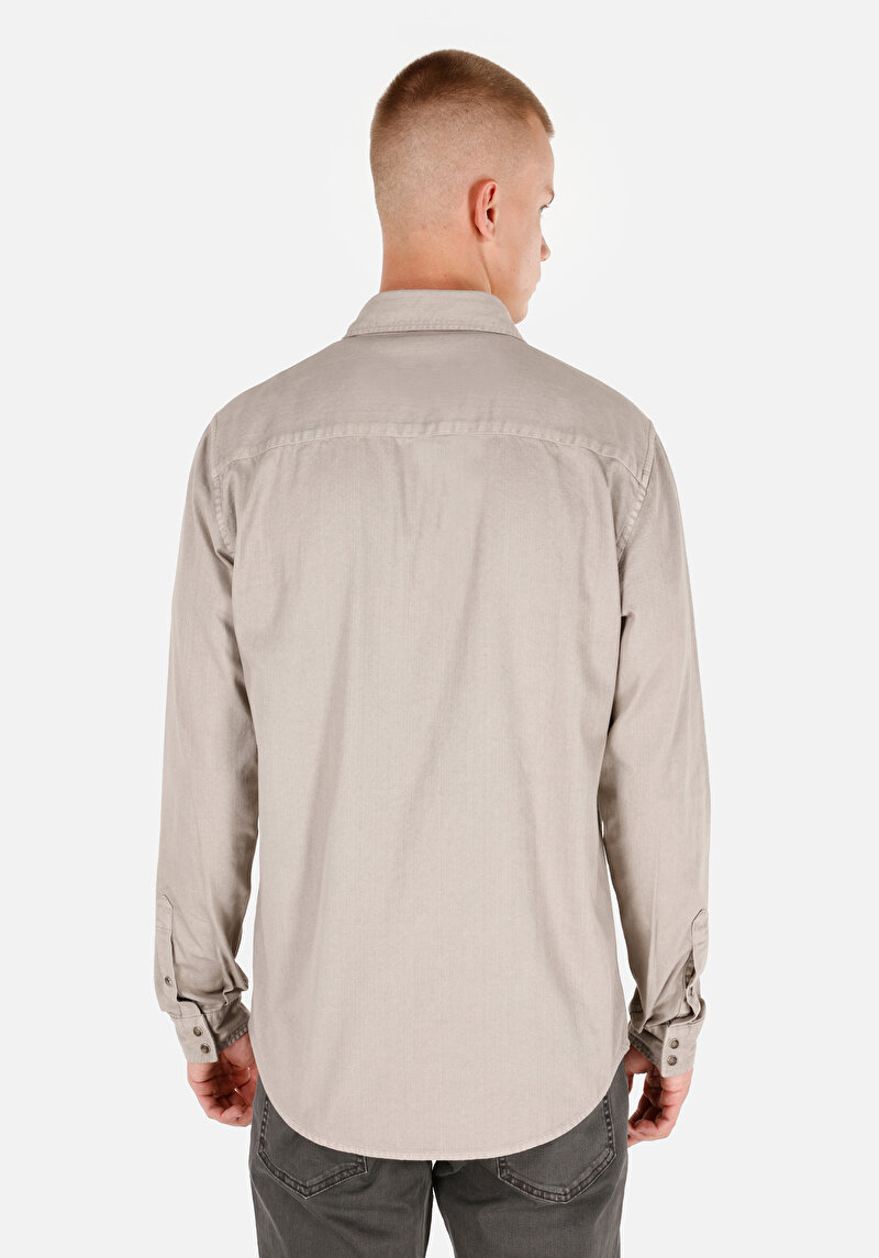 Regular Fit Klasik Yaka Düz Erkek Taş Uzun Kol Gömlek