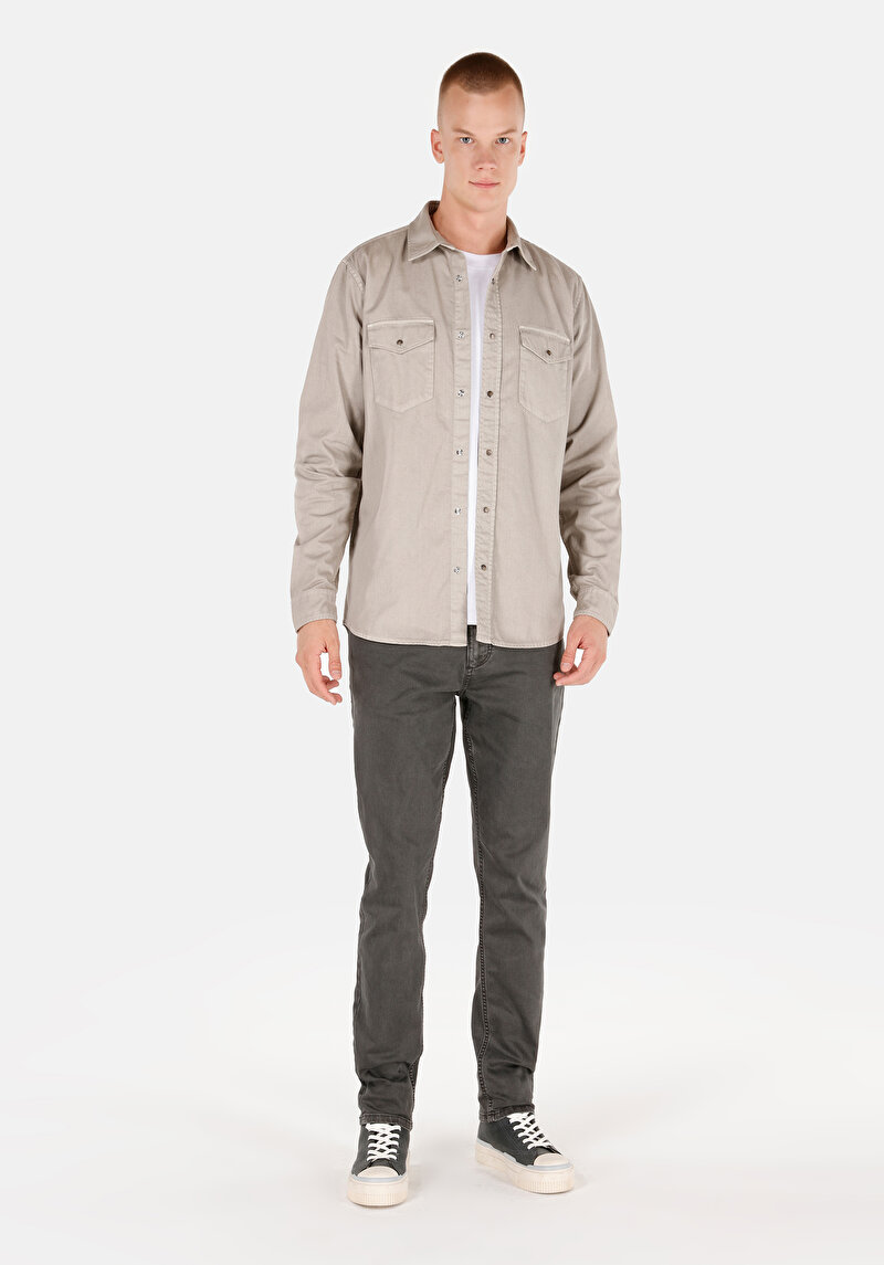 Regular Fit Klasik Yaka Düz Erkek Taş Uzun Kol Gömlek