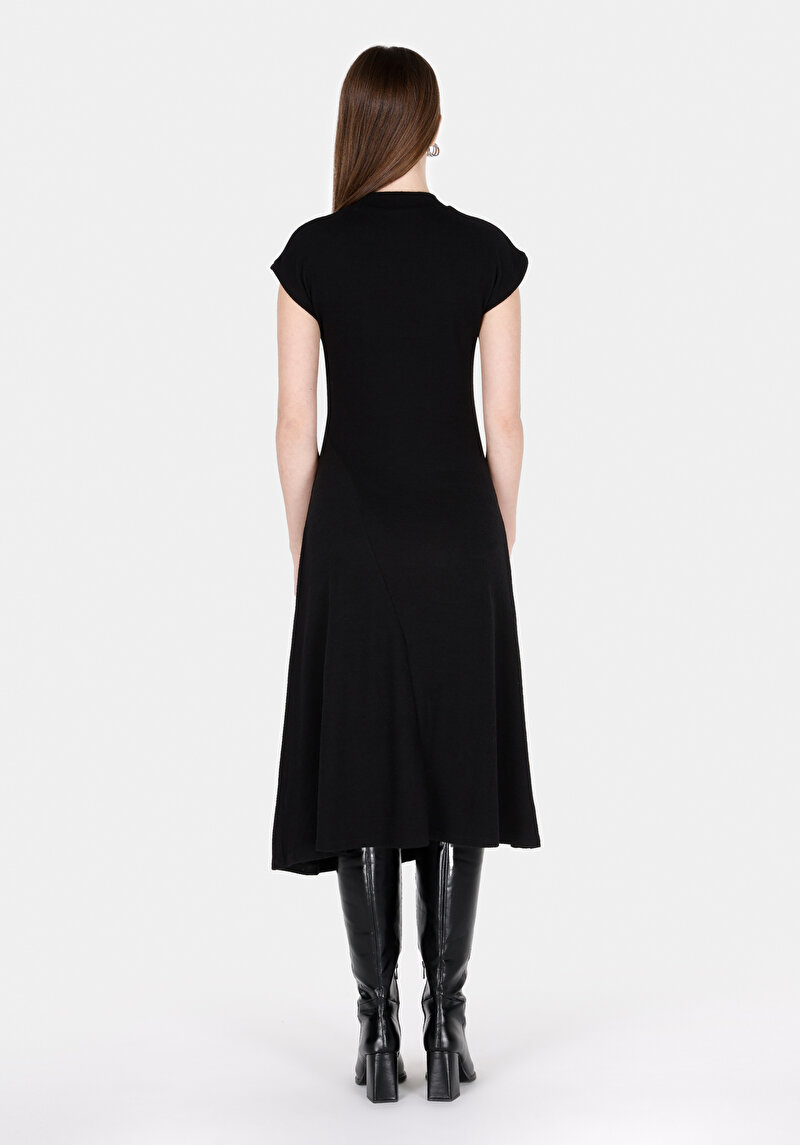 Regular Fit Düz Kadın Siyah Kısa Kol Elbise