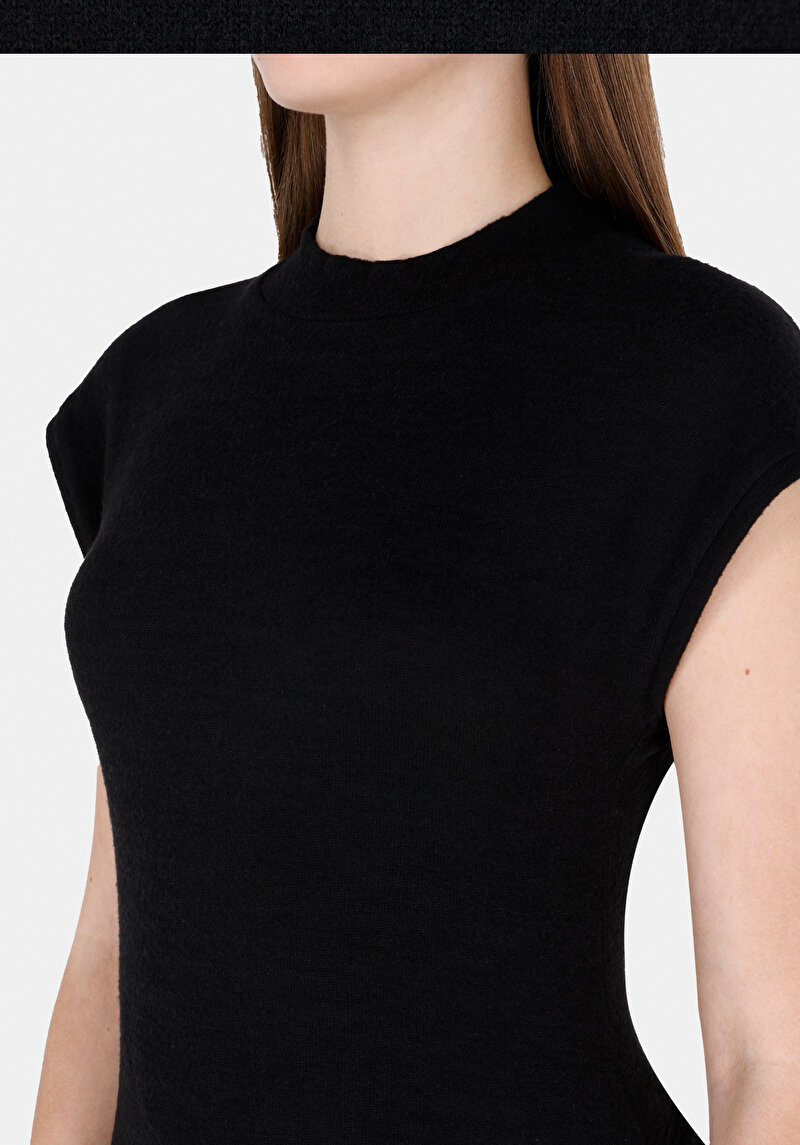 Regular Fit Düz Kadın Siyah Kısa Kol Elbise