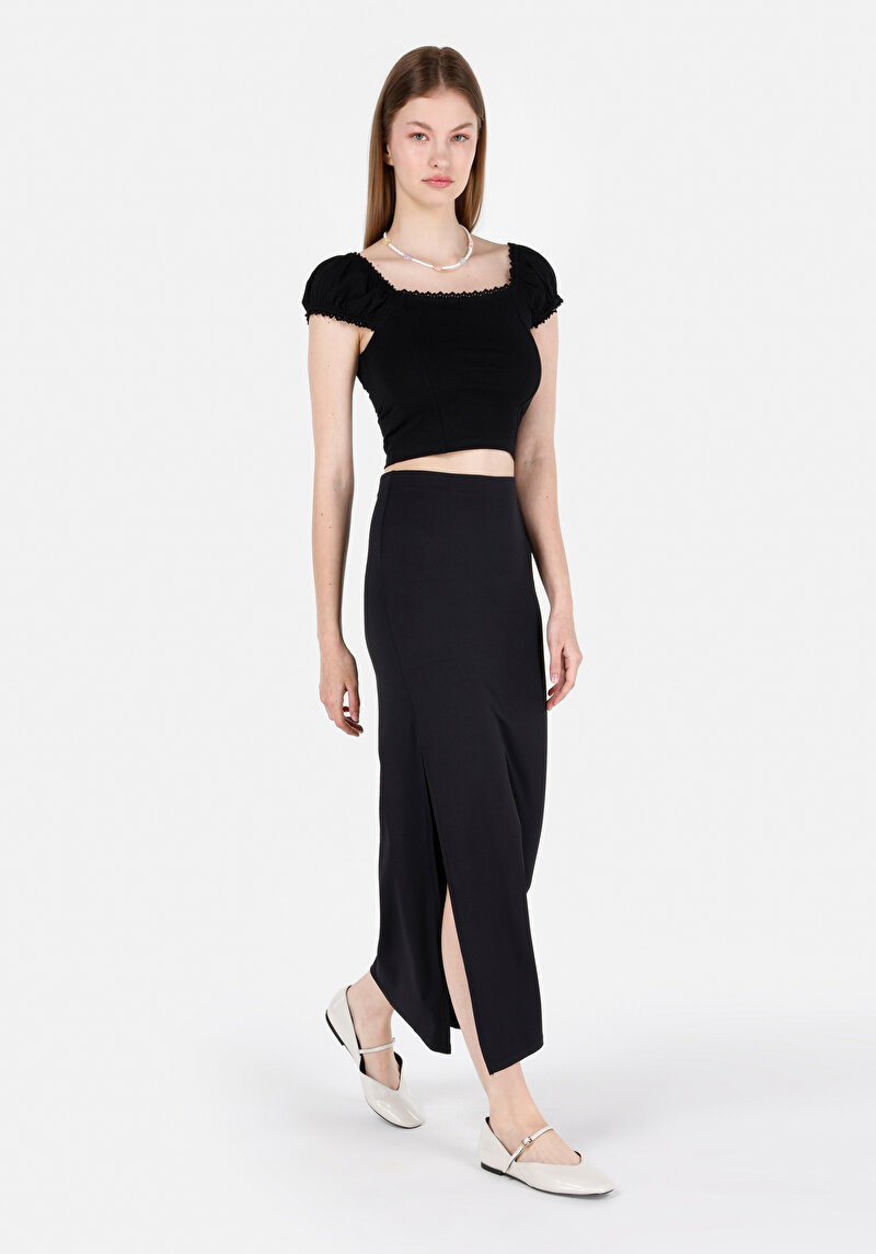 Slim Fit Düz Kadın Siyah Etek