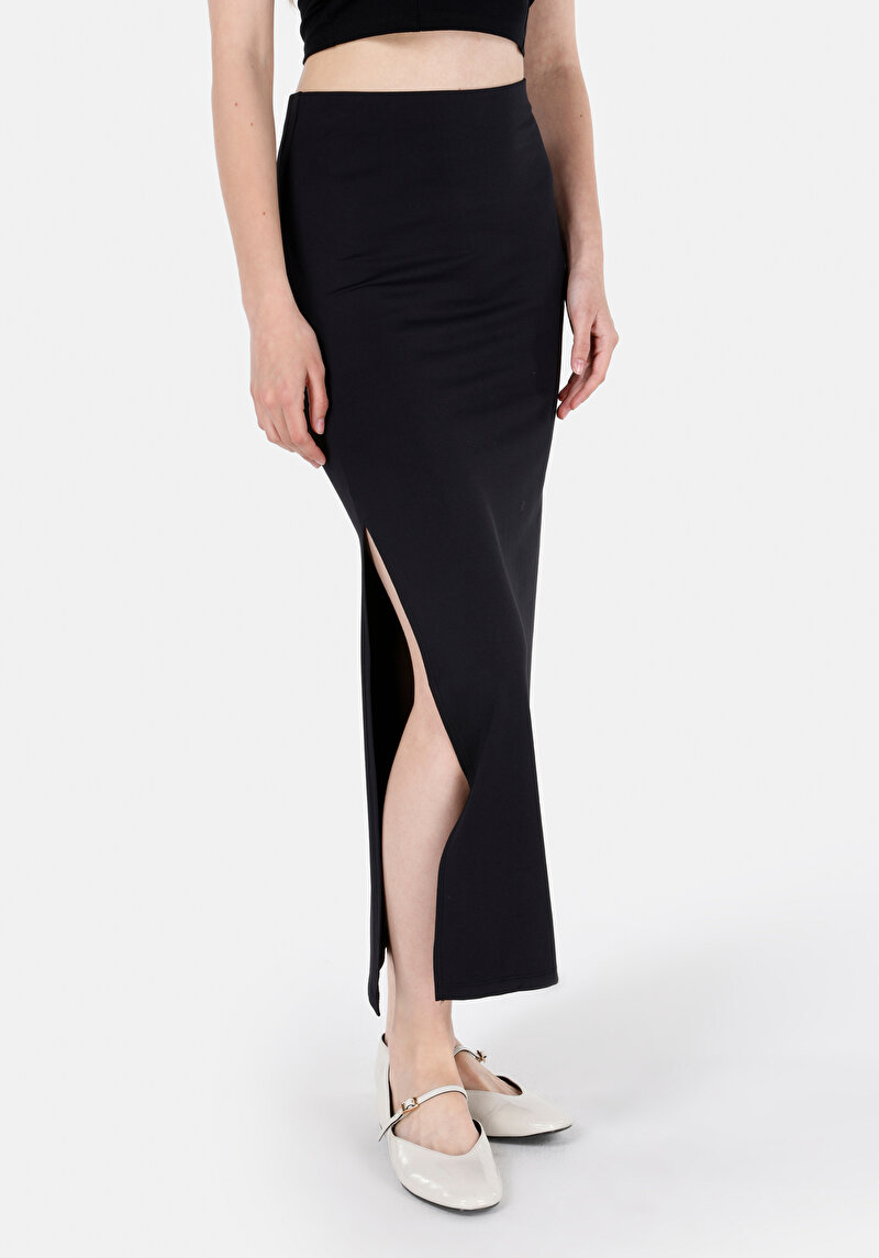 Slim Fit Düz Kadın Siyah Etek