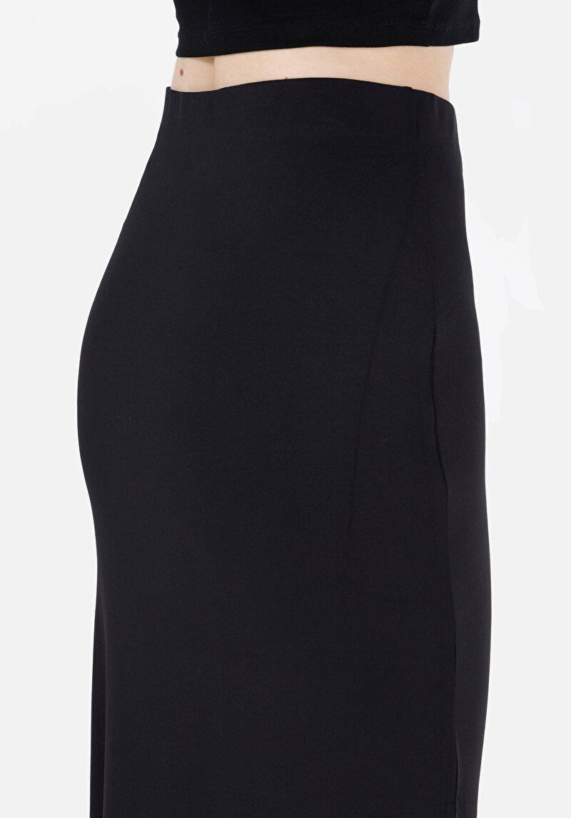 Slim Fit Düz  Kadın Siyah Etek