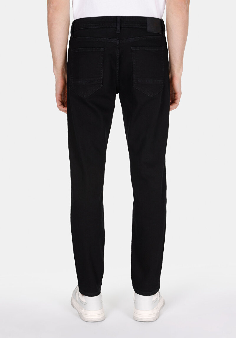 Regular Fit Orta Bel Daralan Paça Erkek Black Black Denim Pamuklu Jean Pantolon
