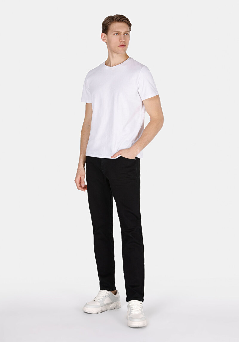Regular Fit Orta Bel Daralan Paça Erkek Black Black Denim Pamuklu Jean Pantolon