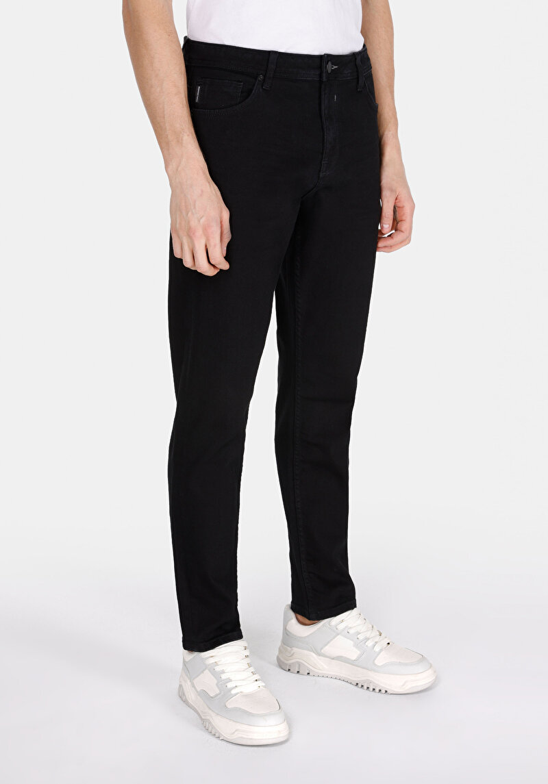 Regular Fit Orta Bel Daralan Paça Erkek Black Black Denim Pamuklu Jean Pantolon