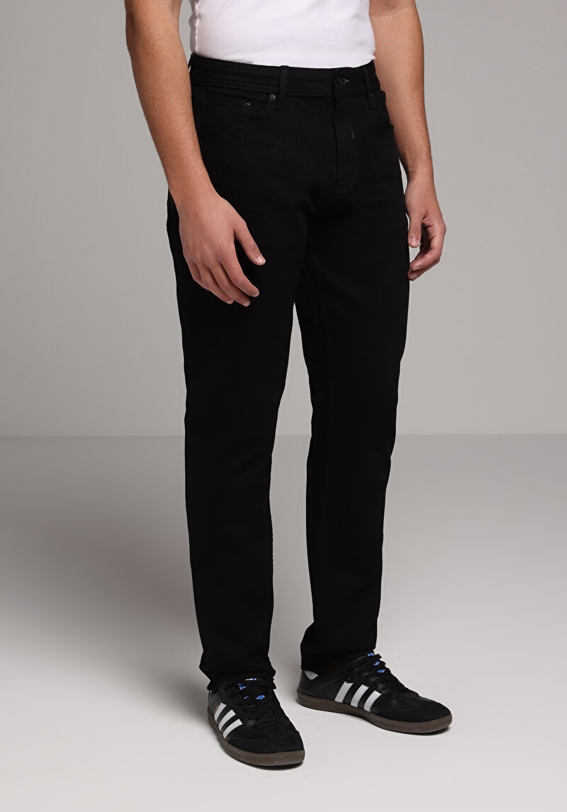 Regular Fit Orta Bel Daralan Paça Erkek Black Black Denim Pamuklu Jean Pantolon