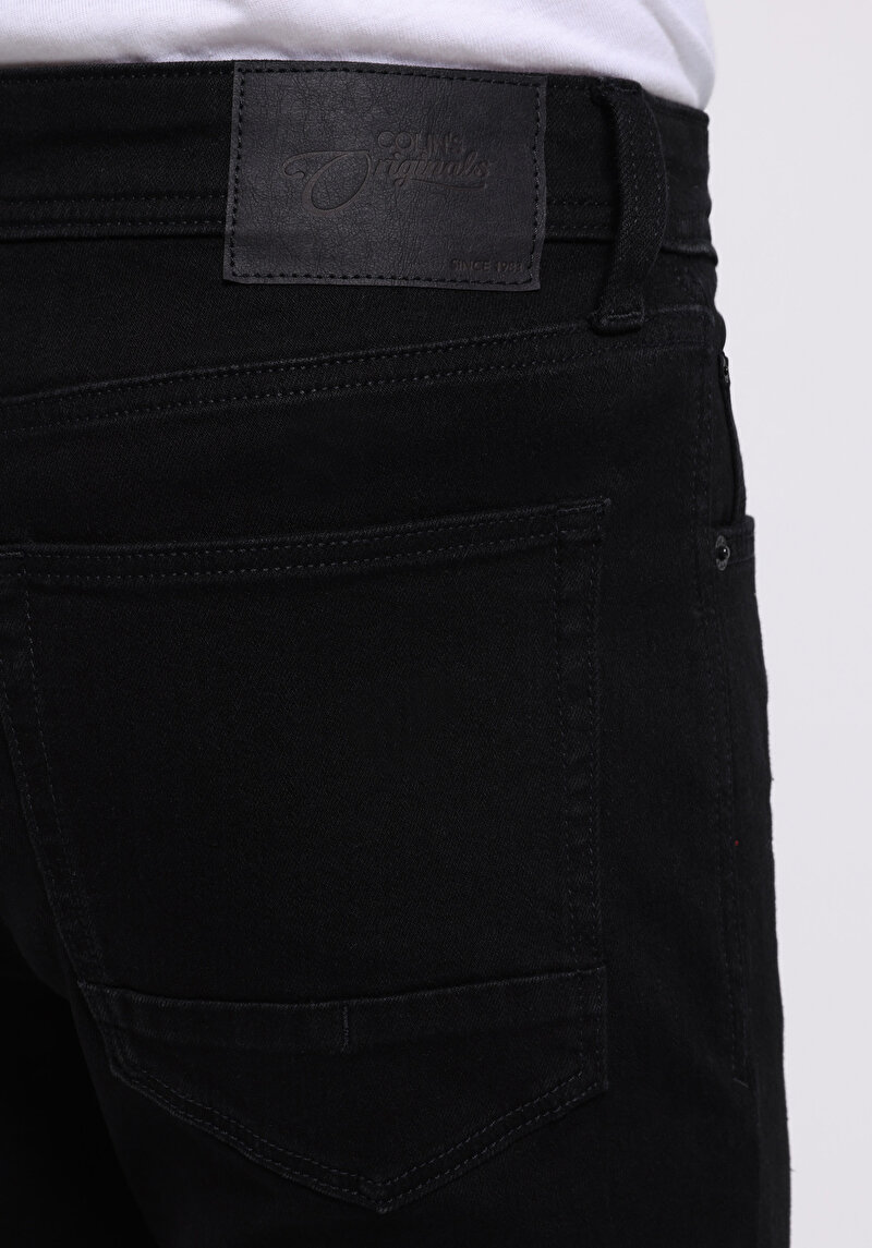 Regular Fit Orta Bel Daralan Paça Erkek Black Black Denim Pamuklu Jean Pantolon