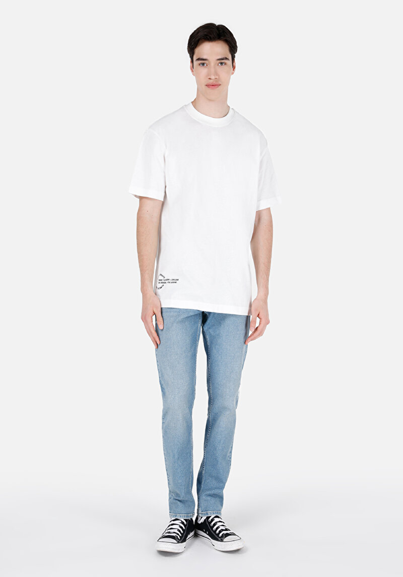 Comfort Fit Yuvarlak Yaka Düz Erkek Beyaz Kısa Kol Tişört