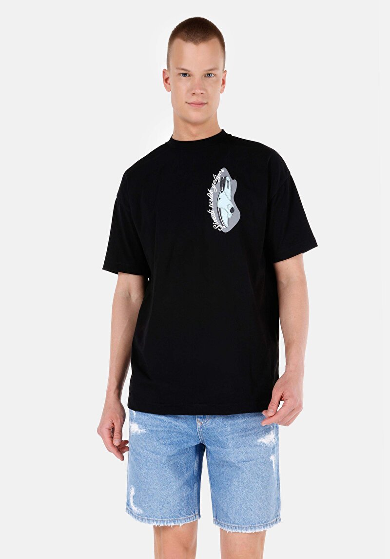 Comfort Fit Yuvarlak Yaka  Kadın Siyah Kısa Kol Tişört