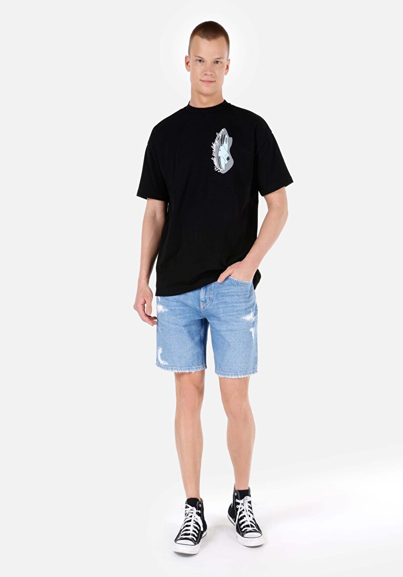 Comfort Fit Yuvarlak Yaka  Kadın Siyah Kısa Kol Tişört