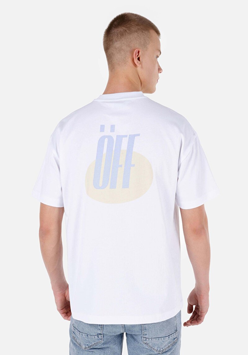 Comfort Fit Yuvarlak Yaka Baskılı Kadın Beyaz Pamuk Kısa Kol Tişört