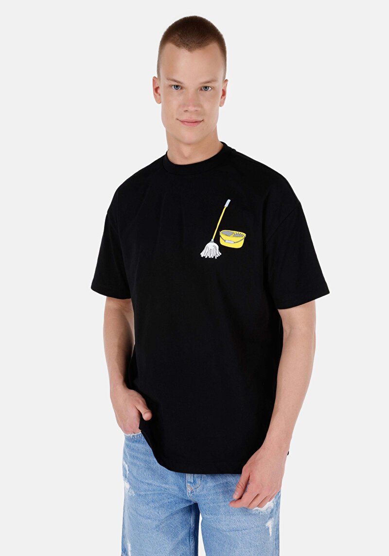 Comfort Fit Yuvarlak Yaka  Kadın Siyah Kısa Kol Tişört