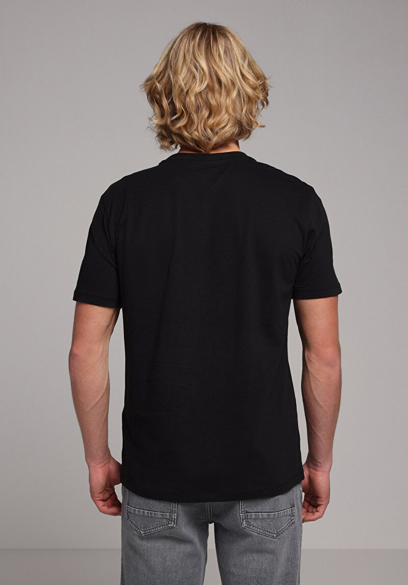 Regular Fit Yuvarlak Yaka Düz Pamuklu Cepsiz Erkek Siyah Kısa Kol Tişört