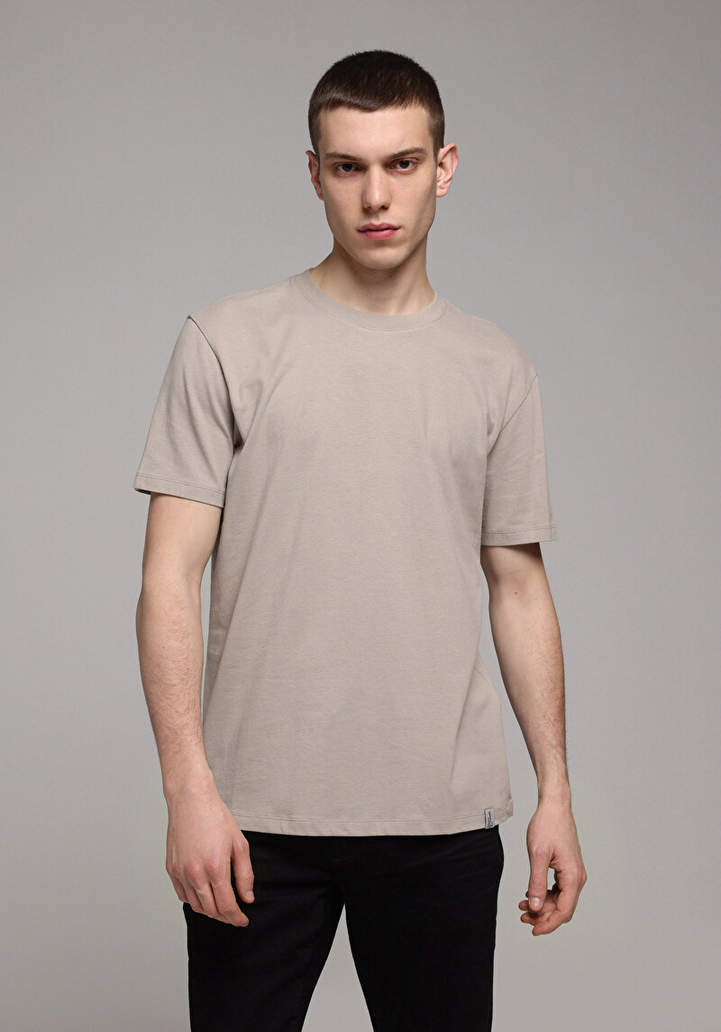 Regular Fit Yuvarlak Yaka Düz Pamuklu Erkek Taş Kısa Kol Tişört