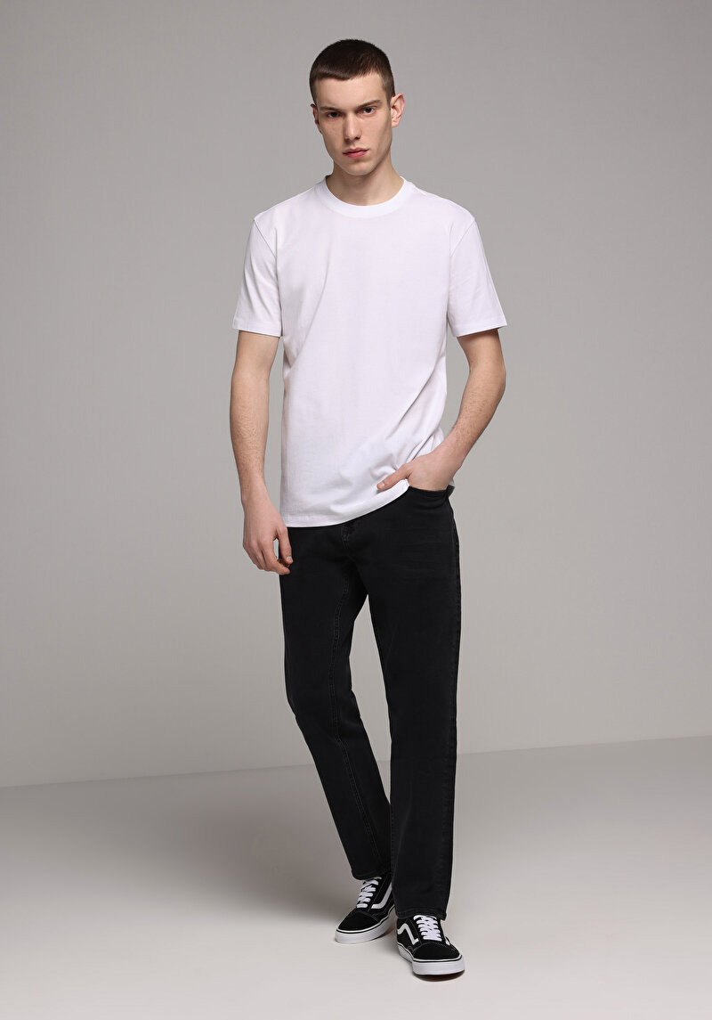 Regular Fit Yuvarlak Yaka Pamuklu Düz Erkek Beyaz Kısa Kol Tişört